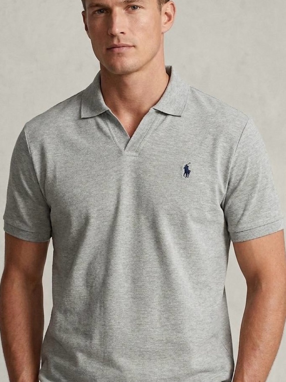 ✅Polo Ralph Lauren buttonless open-neck Johnny collar in grey